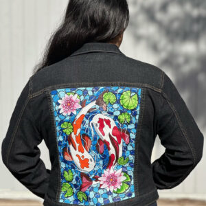 Hand Painted Koi Pond Denim Jacket